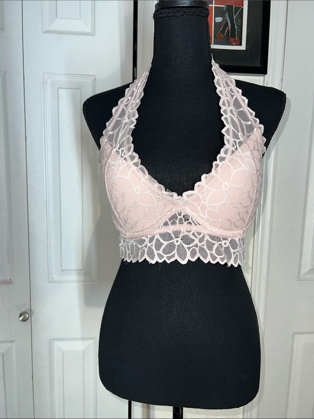 PINK Victoria's Secret Dusty Pink Lace Halter Push-Up Bra